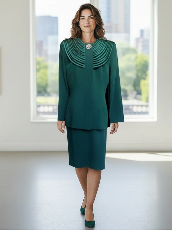 Karen Lawrence Dresses & Skirts - Karen Lawrence by Matthew Vintage Emerald Green Two-Piece Skirt Suit Bib Collar
